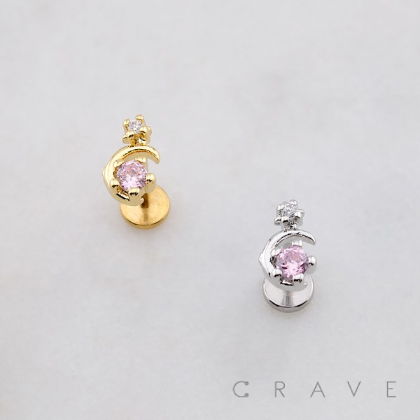 CZ MOON STAR THREADLESS (PUSH IN) 316L SURGICAL STEEL LABRET SET